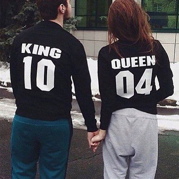 

2016 new loves' t shirt long sleeve king queen casual ladies men t-shirt, White