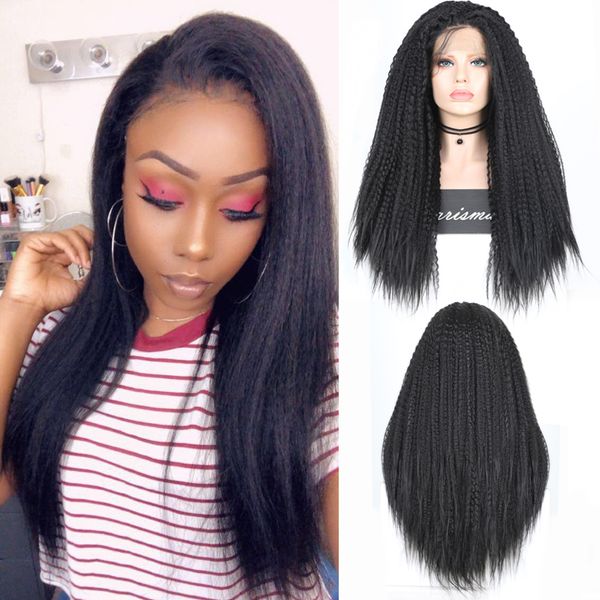

charisma long kinky straight synthetic wigs with baby hair lace front wig heat resistant afro wigs for black women