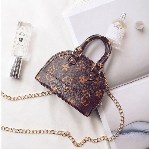 

childrens fashion princess handbags sale girls korean style printed shell bag metal chain elegant pu leather shoulder bags, Black