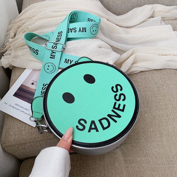 

face 100 small bag cartoon wide shoulder belt women's bag new 2019 texture small round single shoulder oblique satchel