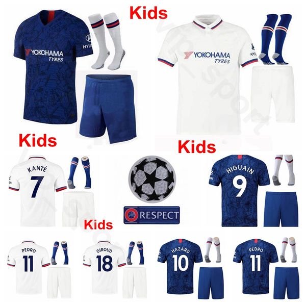 

2020 youth pedro jersey socks set giroud kante willian jorginho pulisic kovacic azpilicueta barkley jorginho kids football shirt kits, Black