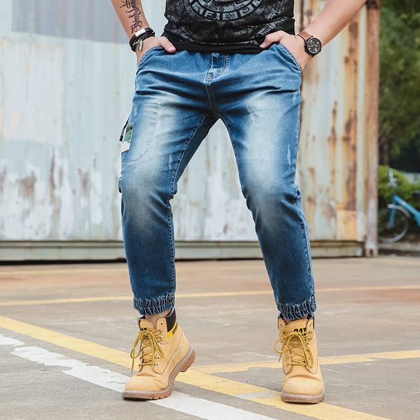 

2019 men denim ripped jeans side camouflage pocket jeans fashion hip hop skinny stretch harem for men plus size s-5xl 6xl, Blue