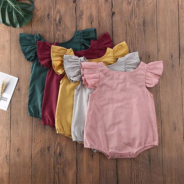 

newborn infant baby girls boys sleeve solid ruffle romper bodysuit outfits, Blue
