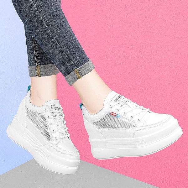 

increased mesh face white shoes female 9cm korean version 2019 summer new wild thick bottom casual comfort platform shoes 35-40, Black;white