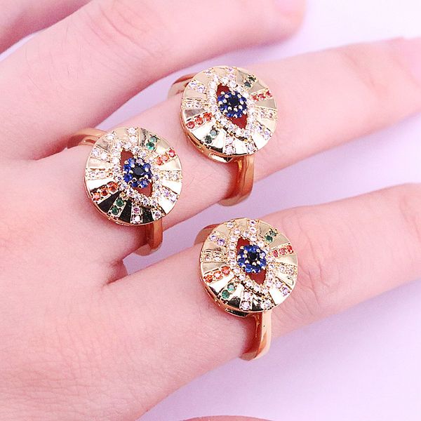 

10pcs, delicate gold color jewelry eye micro pave multicolor cz zirconia ring for party wedding gift, Golden;silver