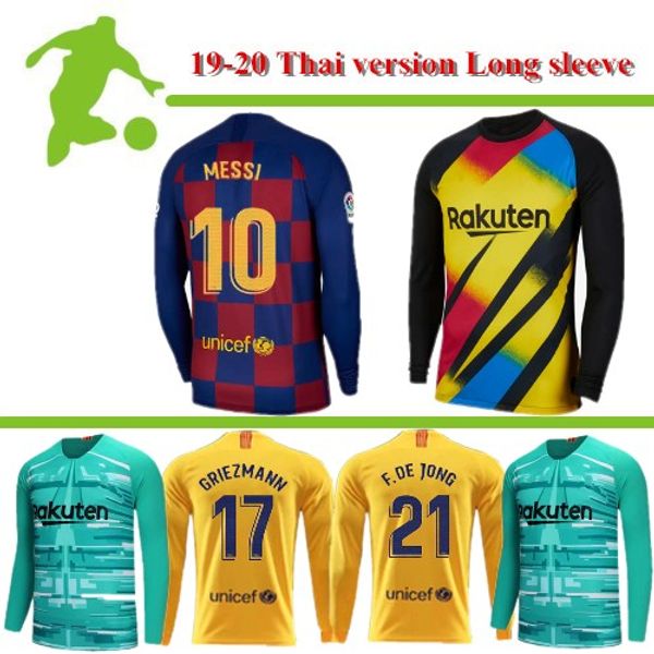 

new 19 20 barcelona home 10# messi soccer jerseys 21# f.de jong griezmann 17# jersey maillot camisas de futbol long sleeve third football sh, Black;yellow