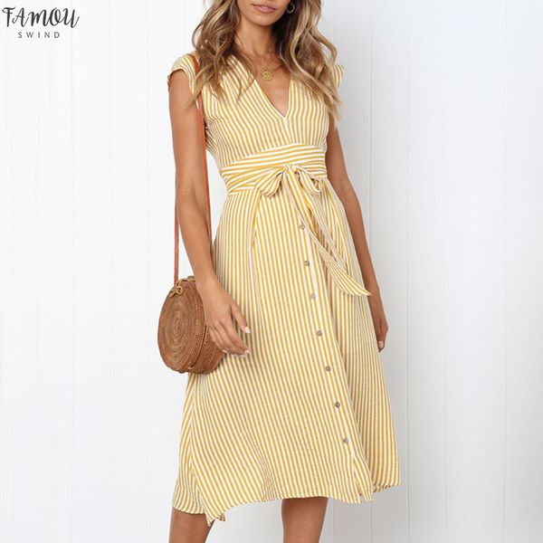 

women v-neck striped dress vintage button lace up bow party dress elegant sleeveless midi dresses vestido, Black;gray