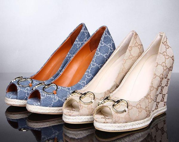 

Embo ing fi h month high heeled hoe e padrille canva leather woman wedge dre hoe 35 41