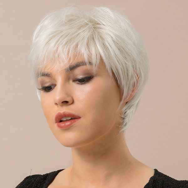 

natural wigs - short fluffy with bangs - human hair wigs for women