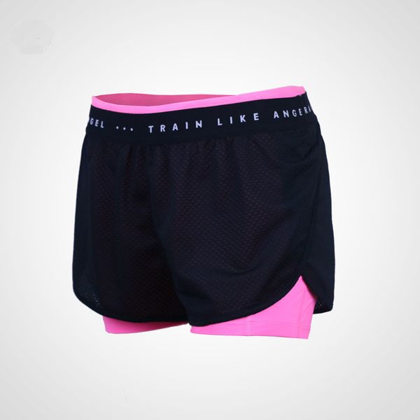 

degree of tightness mesh ventilation double-deck defence wardrobe malfunction false two paper training run bodybuilding woman motion shorts, Black;blue