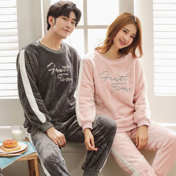 

tracksuit 2018 new flannel pajamas set for women and men thickening women's korean warm home suits winter 2 pieces set sleepwear, Blue;gray
