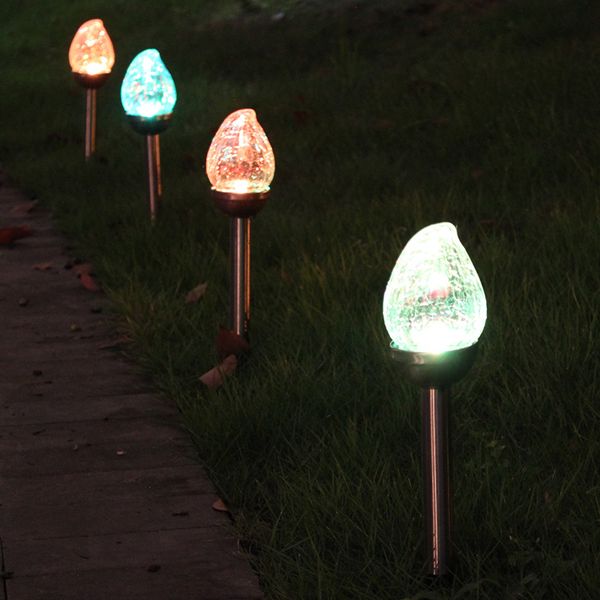 

7 цветов нержавеющая сталь led солнечная лампа трещина мяч газон огни атмосфера уличные фонари открытый солнечный свет двор путь дорожка pat