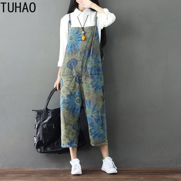 

tuhao 2019 spring summer harajuku wide leg pants jumpsuit vintage romper for womens indie folk large size overalls trousers llj, Black;white