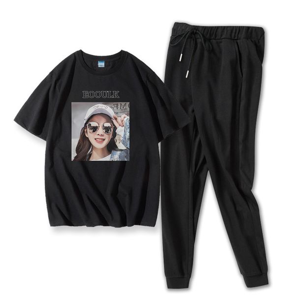 

short-sleeved trousers suit tide brand jacket net red printed t-shirt trousers suit cross-border explosion t8017, Gray