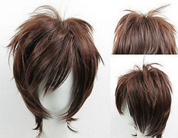 

+ + blue exorcist cosplay short dark brown wig + fashion wigs, Black;brown