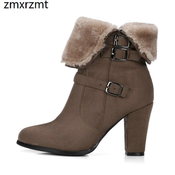 

2019 women elegant ankle snow boots aquare zipper 9cm super high heel women shoes to keep warm in winter party shoes, Black