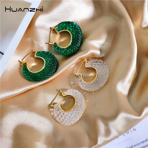 

hz 2019 summer green acrylic crystal transparent fashion c shaped new elegant alloy hoop earrings for women girl jewelry daily, Golden;silver