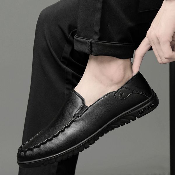 

men shoes loafers genuine leather men cow leather driving loafers outdoor slip on fashion moccasins man flat shoes l4, Black