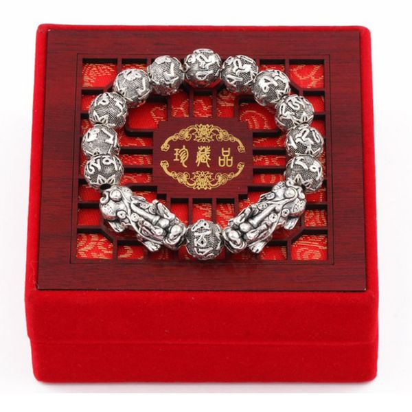 

plating antique silver lucky national wind pixiu bracelet for men, Golden;silver