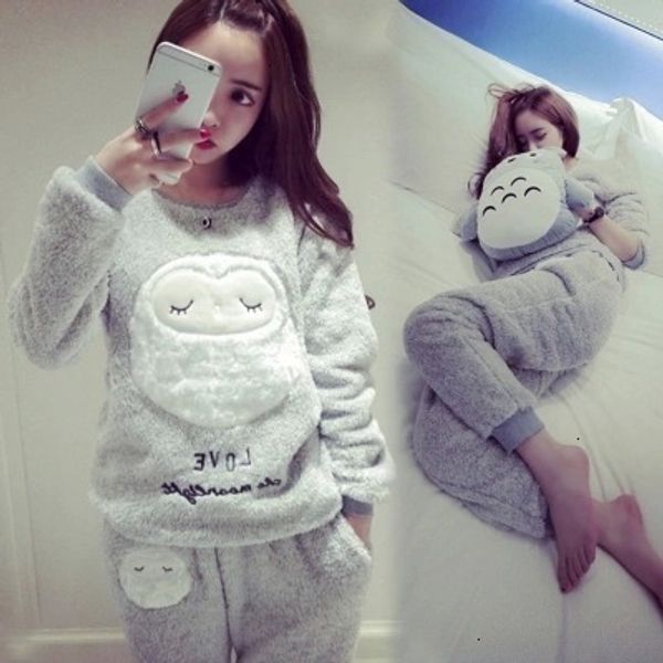 

pajamas for women femme lingeries thick women flannel warm female winter pajama set full trousers bell two piece pajamas animal cartoon, Black;red