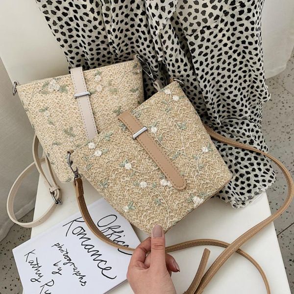 

shoulder bag for ladies 2020 beach lace embroidered straw bucket bag burlap square crossbody torebki damskie bolsas#20