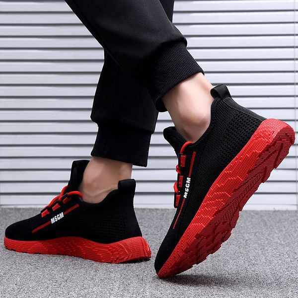 

2019 new style woven trendy shoes through color breathable students sports casual versatile running shoes men's, Black