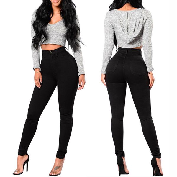 

women's black jeans high waist skinny slim fitness full length pencil pants stretch hose leggings jeans softener trousers 2019, Blue