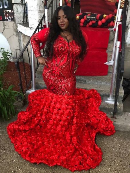 

luxury red sequins flowers lace evening gown long sleeves women plus size dress vestidos de fiesta de noche, White;black