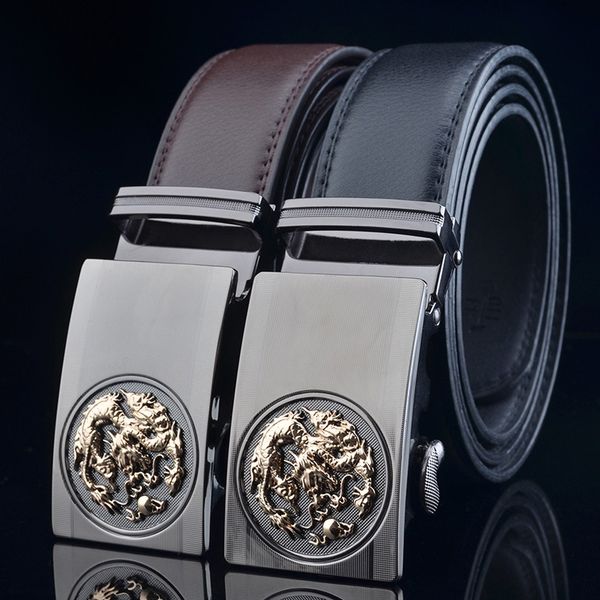 

men's high-end automatic dragon men's genuine leather high-end automatic buckle belt dragon buckle genuine leather belt, Black;brown