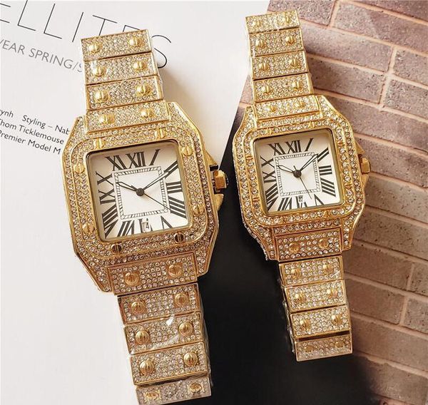 

fine diamond day-date men women luxury watch full diamond iced out strap designer watches quartz movement couple lovers clock