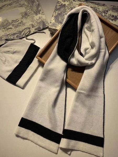 

2020 new arrival cotton knitting black white strips women winter comfortable warm hats and scarves sets with box, Blue;gray