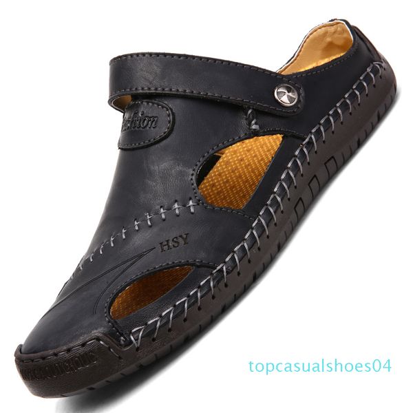 

genuine leather men's sandals summer soft shoes beach men's sandals sandals slippers bohemia size 38-48 t04, Black
