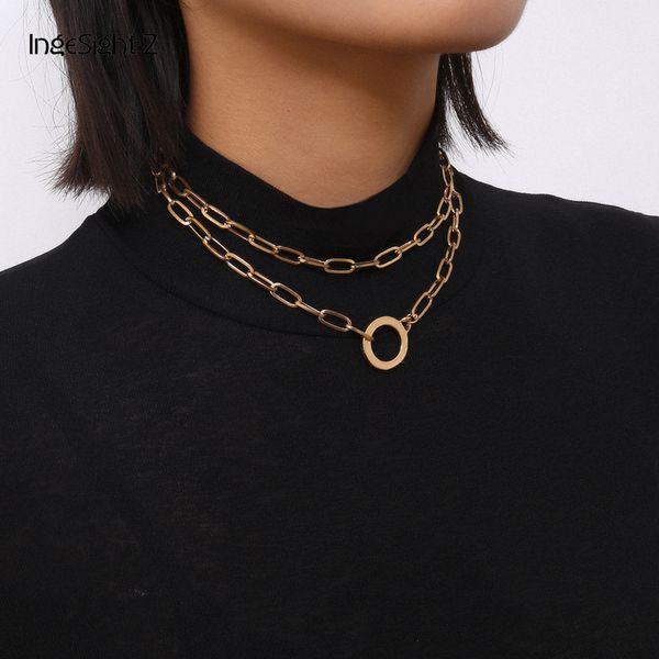

ingesight.z punk double layer round circle short choker necklace collar simple gold color pendant necklaces for women jewelry, Silver