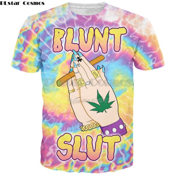 

plstar cosmos 2018 summer new fashion 3d t-shirt fabulous blunt slut tshirt trippy tie-dye leaf print men/women t shirt, White;black