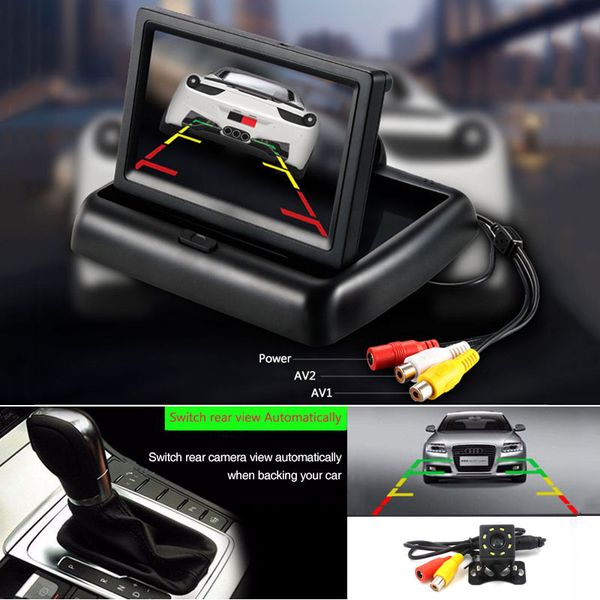 

4.3 inch foldable car monitor lcd display support waterproof ir night vision reverse backup camera parking system for cars