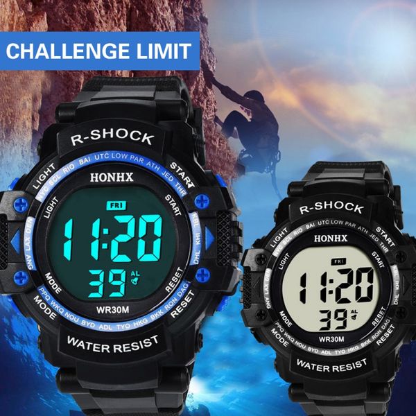

men's electronic watch student large screen led sports watch sport fashion watches, Slivery;brown