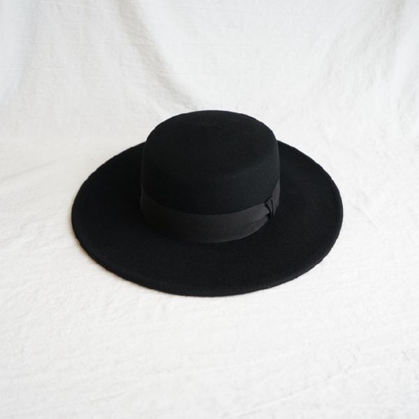 

black french retro coffee brown panama flat-ed hat wool flat-ed hat for men and women hat, Blue;gray