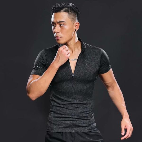 

men's t-shirt gym training shirt running sports breathable t-shirt short sleeve shirt golf training, Black;blue