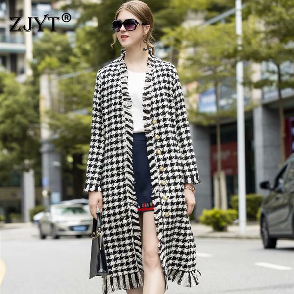 

runway designer winter long woolen jackets coats overcoat 2019 elegant women full sleeve lace up geometric wool blend outerwear, Black