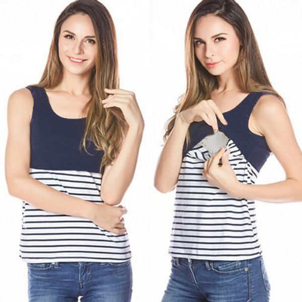

2018 new summer maternity clothes pregnant women striped nursing t-shirt breastfeeding ladies sleevless pregnancy clothes, Blue