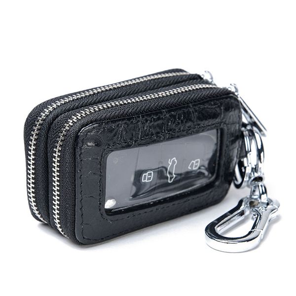 

fashion crocodile pattern key bag leather men and women wallet car key bag ring large capacity storage small wallet, Silver