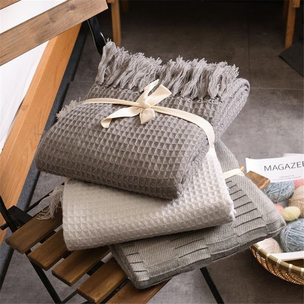 

waffle plaid grey sofa throw tassels blanket kids nap blanket child toddler minimalist bed spread pet crib bedspread