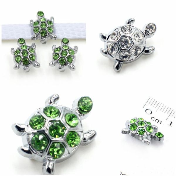 

lovely crystal tortoise slide charms green white rhinestone turtle slider for 8mm bracelet wristband diy jewelry making, Bronze;silver
