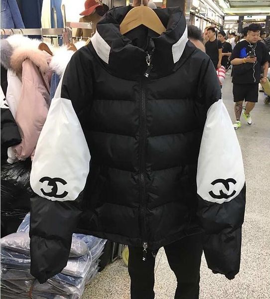 

women warm loose soft cotton jacket large size fashion cool ins lady printed letter winter warm velvet thick light trend down jacket, Black