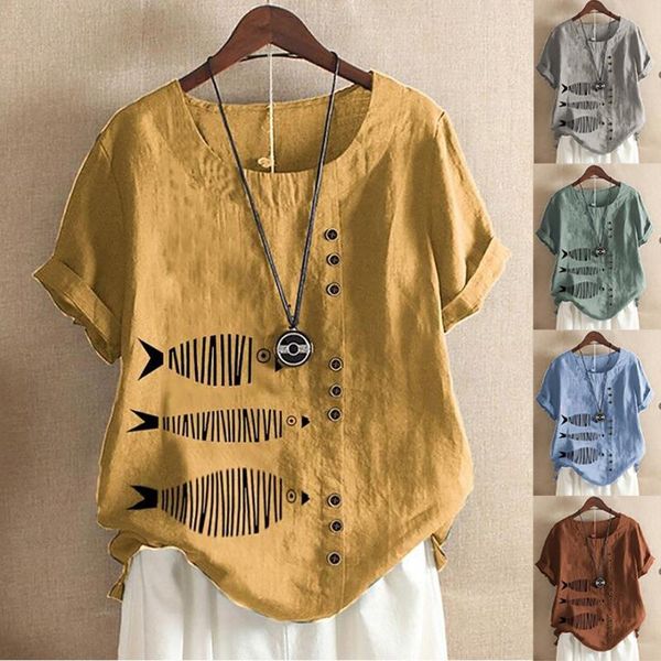 

крупноразмерные печати кнопки блуза рубашки элегантный женщины блузы 2020 женщины с коротким рукавом хлопок белье o-образным вырезом печати, White