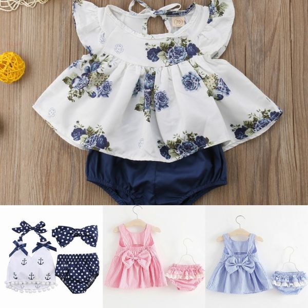 

body suits baby girl flowers flying sleeves robe jumpsuit headband baby clothes summer cotton jumpsuit newborn girl clothes, Blue
