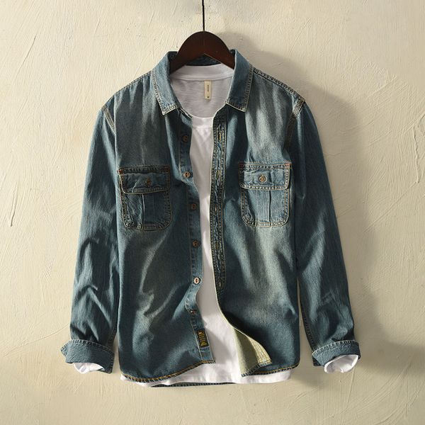 

autumn men denim shirt casual slim fit streetwear blouse lapel button long sleeve, White;black