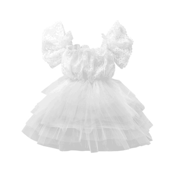 

2020 princess girl white lace dress kid baby girls dress lace short sleeve off shoulder white layered pegeant party, Red;yellow