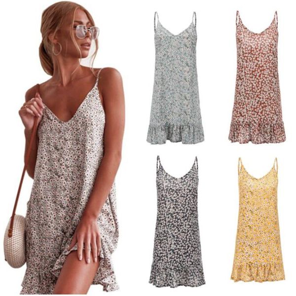 

women's v neck floral spaghetti strap summer casual swing dress, Black;gray