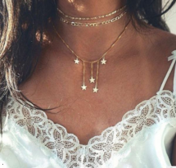 

maxi fashion ladies new multi-layer five-pointed star unique style necklace combination, Silver